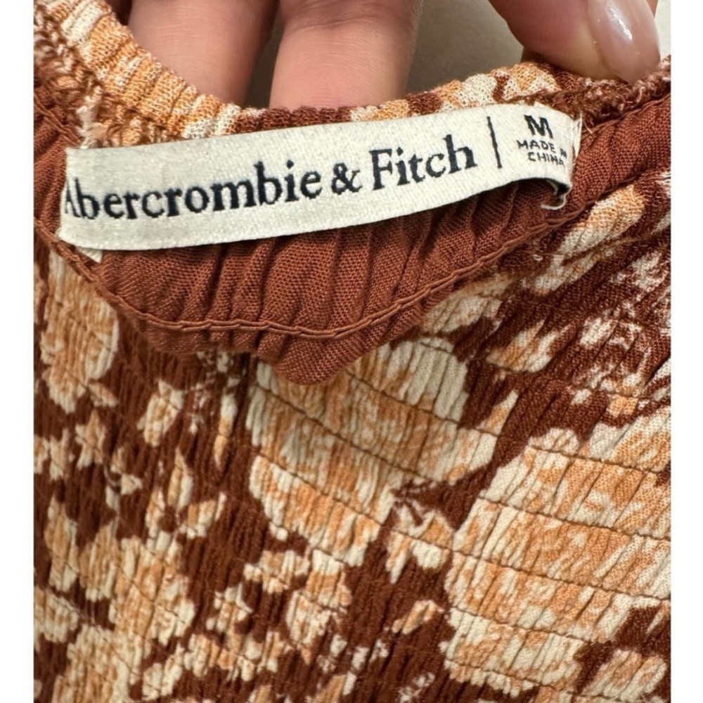 Abercrombie & Fitch | Brown Floral Cottage Peasant Smocked Midi Dress Medium - Picture 3 of 8